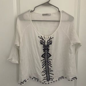 White Embroidered Crop Blouse
